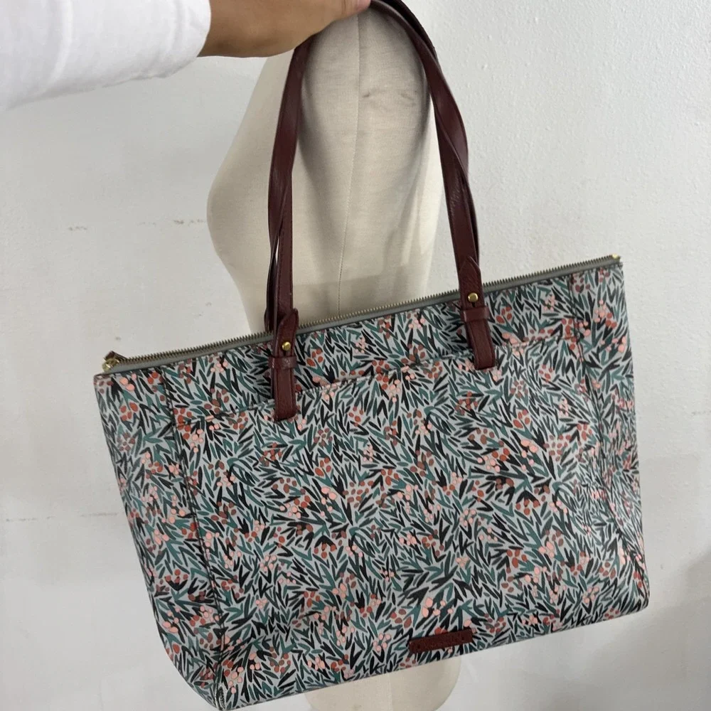 Fossil Tote Bag Floral Leather Strap Large Zip‎ Shoulder Rachel Purse Boho